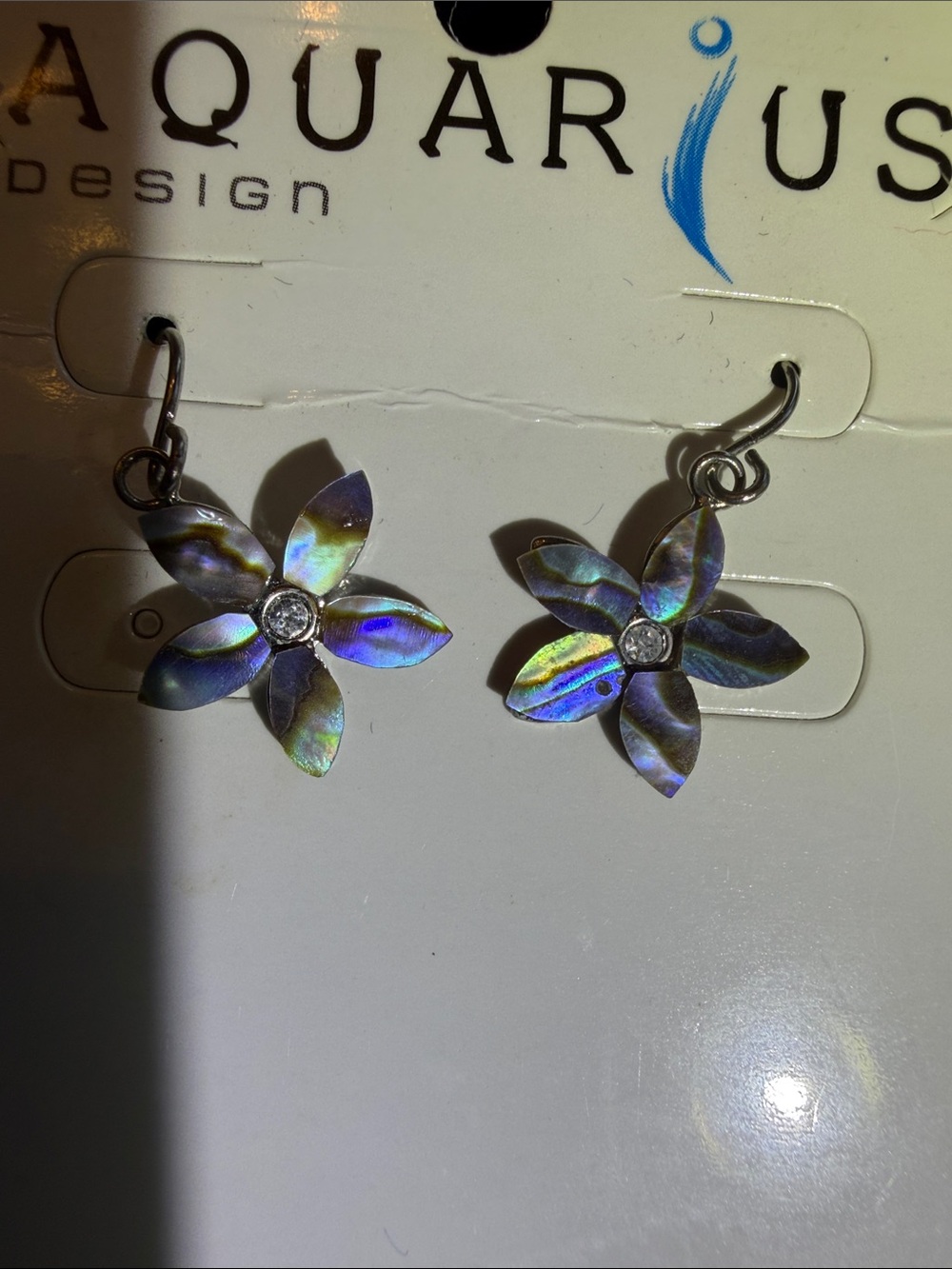 New Zealand Paua (Abalone) Shell Flower Earrings - Iridescent Blue/Purple